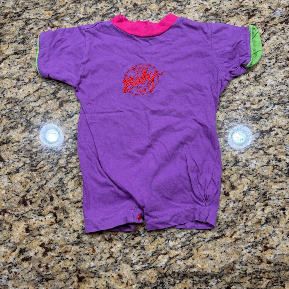 Vintage Girl Corps Purple Romper Basic Baby Tee Embroidered 24M Cotton 90s